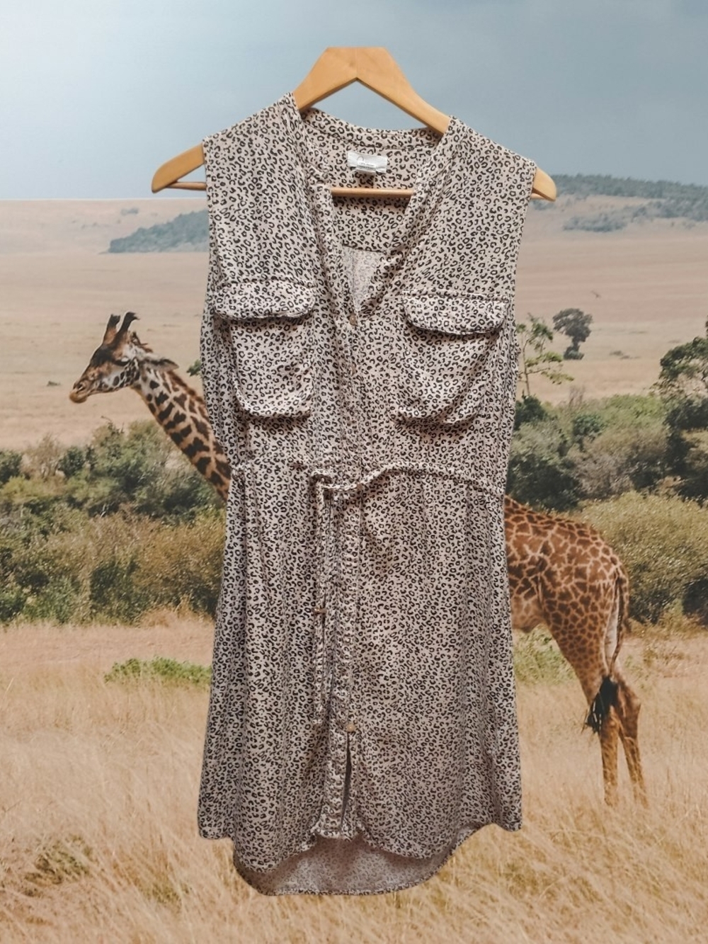 Japna Beige and Black Leopard-Print Sleeveless High-Low Dress sS